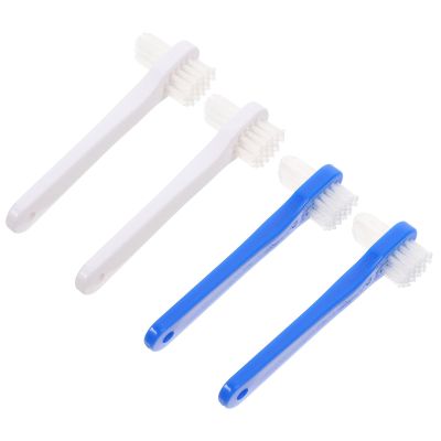 KICHOUSE Denture Teeth 4pcs, Brush Double-Head Adults Set Toothbrush for Dentures Portable Cleaning Tool with Pp Material and Oral Care Personal Suitable for Full Partial