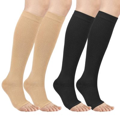 2 Pair Flight Compression Sock, Open Toe Compression Socks Support Socks Women Men, Compression Stockings Calf Pressure Socks for Ladies Women Pregnancy Maternity Travel Flying Work Long Haul Flight