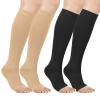2 Pair Flight Compression Sock, Open Toe Compression Socks Support Socks Women Men, Compression Stockings Calf Pressure Socks for Ladies Women Pregnancy Maternity Travel Flying Work Long Haul Flight view 1