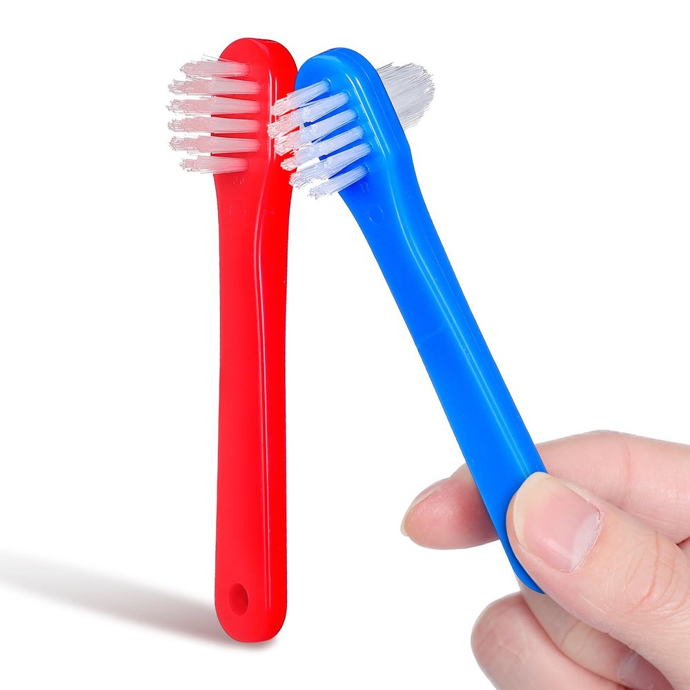 FreshCart Basics 2pcs False Tooth Brush Denture Toothbrush Pp Material Double-Head Design for Cleaning Semi-dentures and Hard-to-Reach Surfaces Oral Care