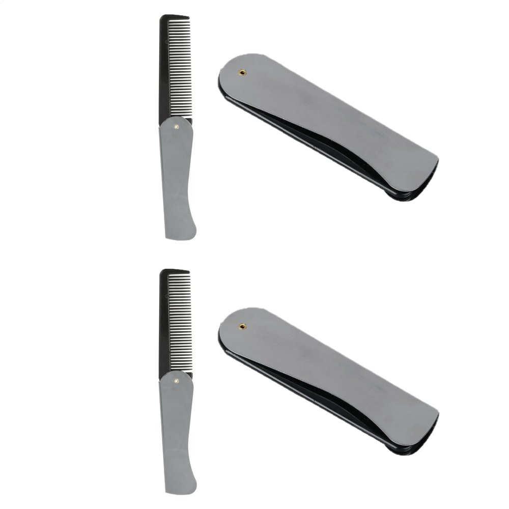 4Pcs Stainless Steel Hair Beard Comb, Folding Pocket Teeth Comb For Men, Portable Hair Grooming Mustache Styling Combs For Husband, Dad, Home, Travel, Vacation