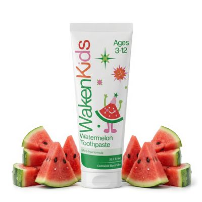 Waken Kids Toothpaste Watermelon 75ml, Fluoride, Ages 3-12, Mint-Free