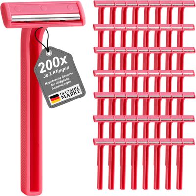 200 Disposable Razors with 2 Blades - Versatile and Hygienic Razors for Everyday Use - Perfect for Precise and Comfortable Shaving - Double Edge Pink