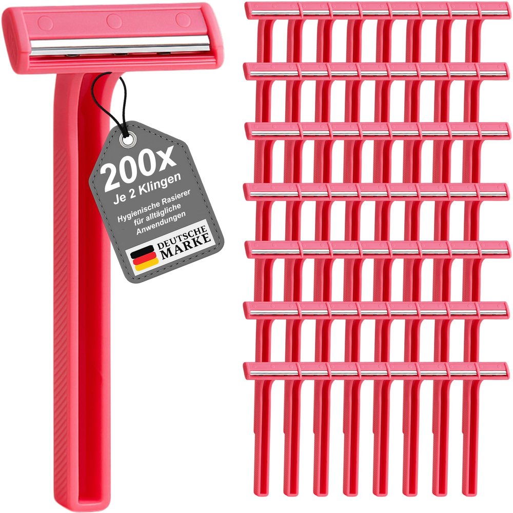 200 Disposable Razors with 2 Blades - Versatile and Hygienic Razors for Everyday Use - Perfect for Precise and Comfortable Shaving - Double Edge Pink