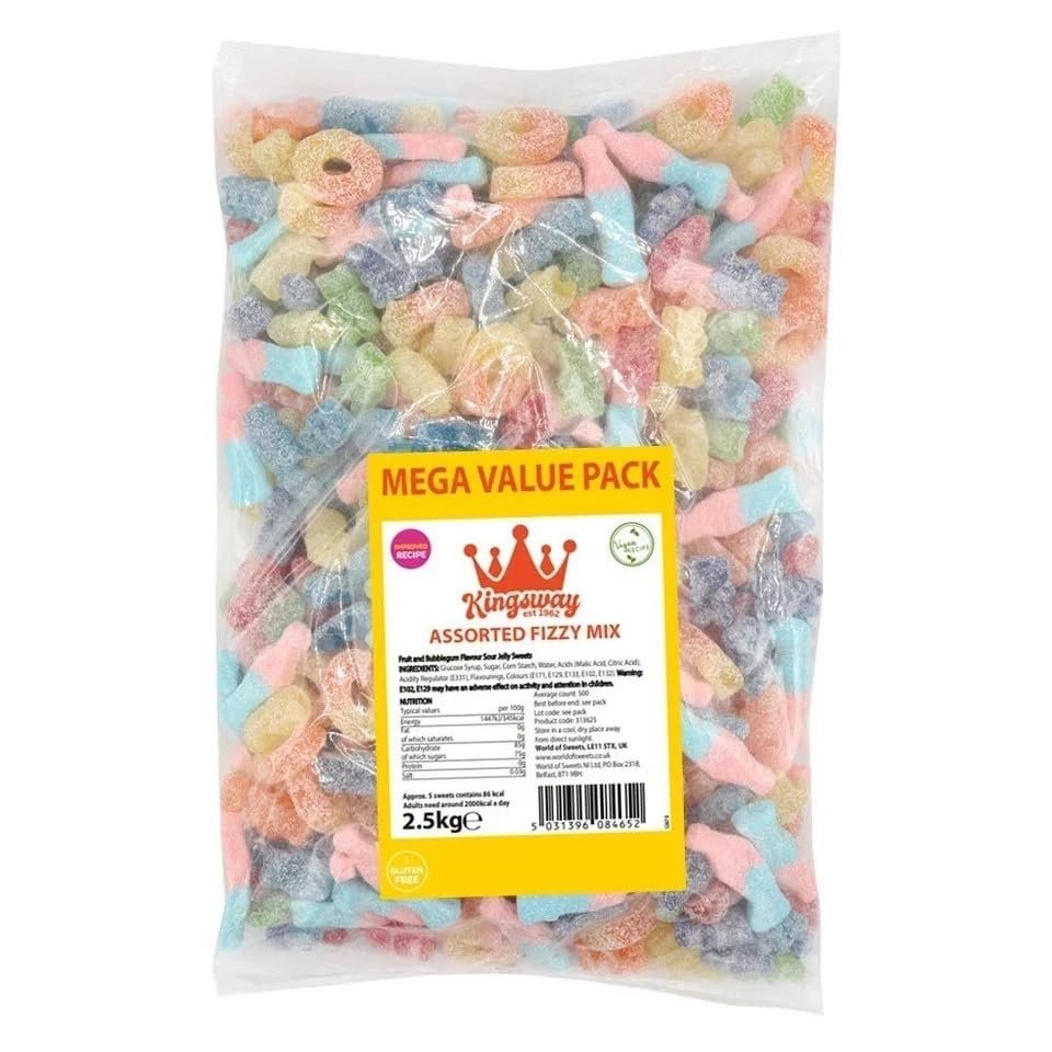 Assorted Fizzy Mix Sweets Fruity Sugar Coated Jelly Candy Selection for Sharing, Parties, Pick & Mix and Sweet Jars (1KG)