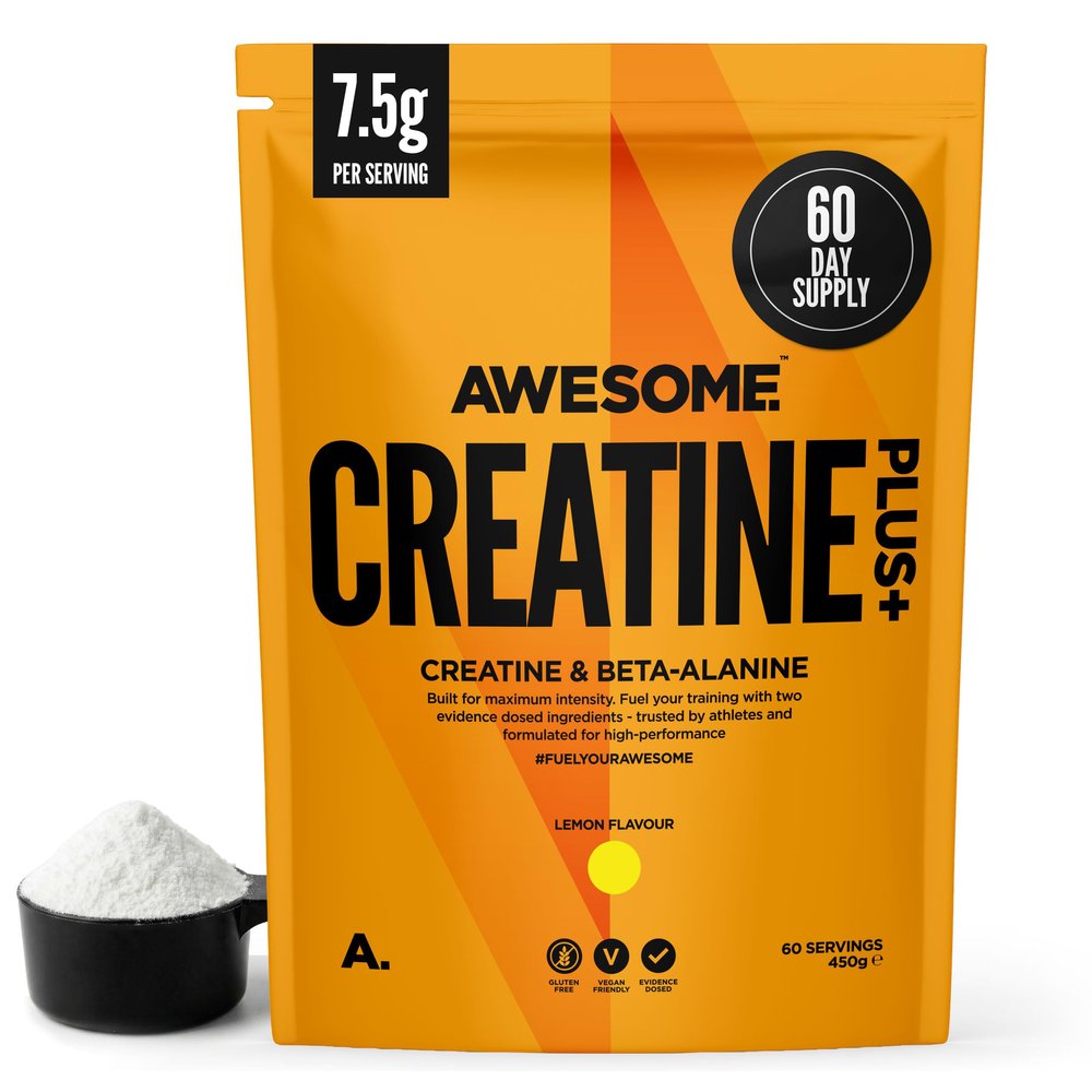 Awesome Creatine Plus+ Powder 3g Creatine Monohydrate + 3g Beta-Alanine Per Serving Supports High-Intensity Performance & Repeated Efforts Lemon Flavour 450g (60 Servings)
