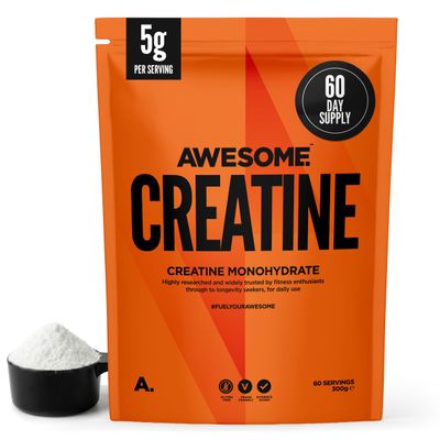 Awesome Creatine Monohydrate Powder 5g Per Serving Supports Strength, High-Intensity Performance & Lean Mass with Resistance Training Unflavoured 300g (60 Servings)