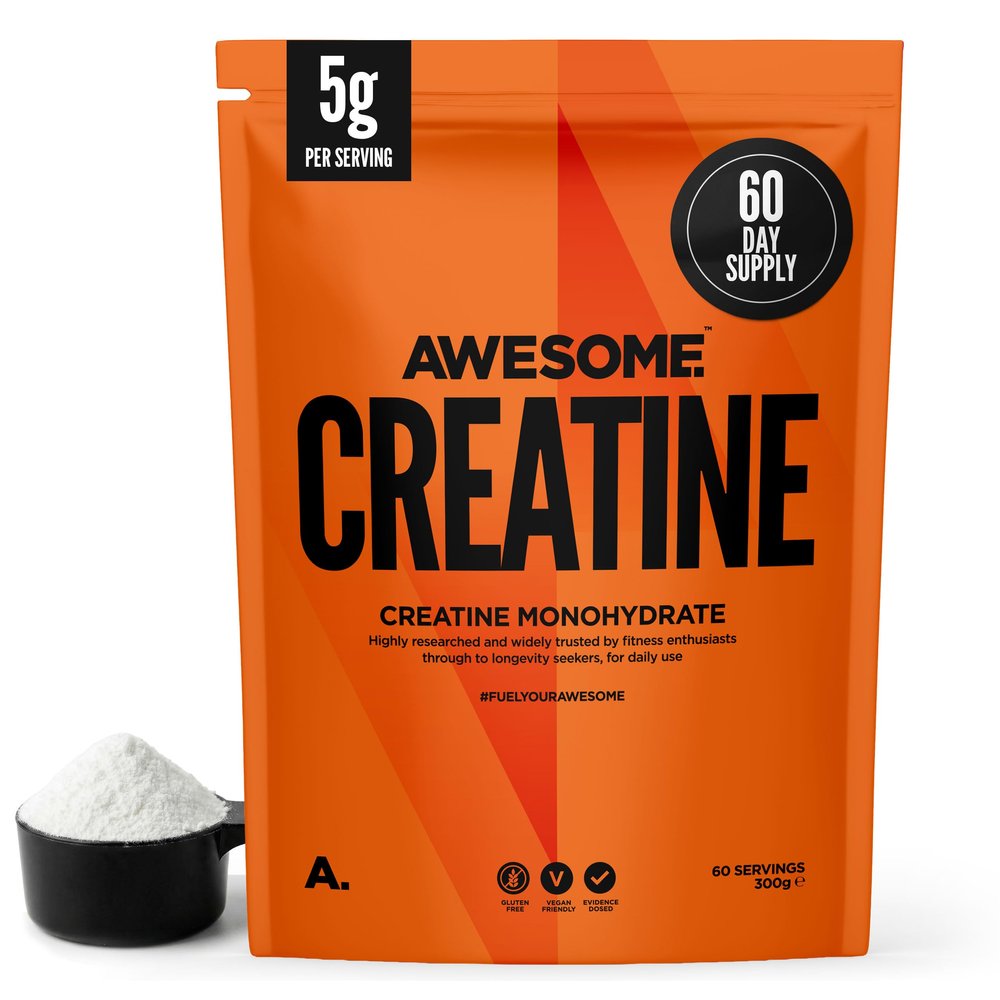 Awesome Creatine Monohydrate Powder 5g Per Serving Supports Strength, High-Intensity Performance & Lean Mass with Resistance Training Unflavoured 300g (60 Servings)