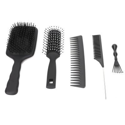 5Pcs Hair Comb Set with Round Teeth Paddle Brush, Detangling Scalp Massage Combs for Home and Barbershop Use, Includes Airbag Wide Tooth Pointed Tail Styling Brushes