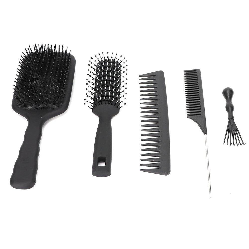 5Pcs Hair Comb Set with Round Teeth Paddle Brush, Detangling Scalp Massage Combs for Home and Barbershop Use, Includes Airbag Wide Tooth Pointed Tail Styling Brushes