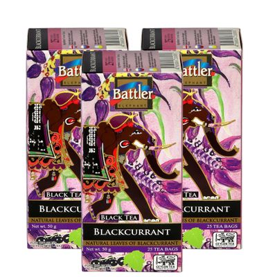 Battler Blackcurrant Black Tea Bags 75 Double Chamber Tea Bags (3 x 25) Fruity Ceylon Flavoured Black Tea Smooth Hot or Iced Tea