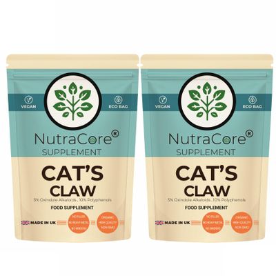 Cats Claw 5500mg 10:1 Extract 5% Oxindole Alkaloids & 10% Polyphenols High Strength Uncaria Tomentosa Immune & Antioxidant Support Vegan Capsules Non GMO Made in UK NutraCore (180)
