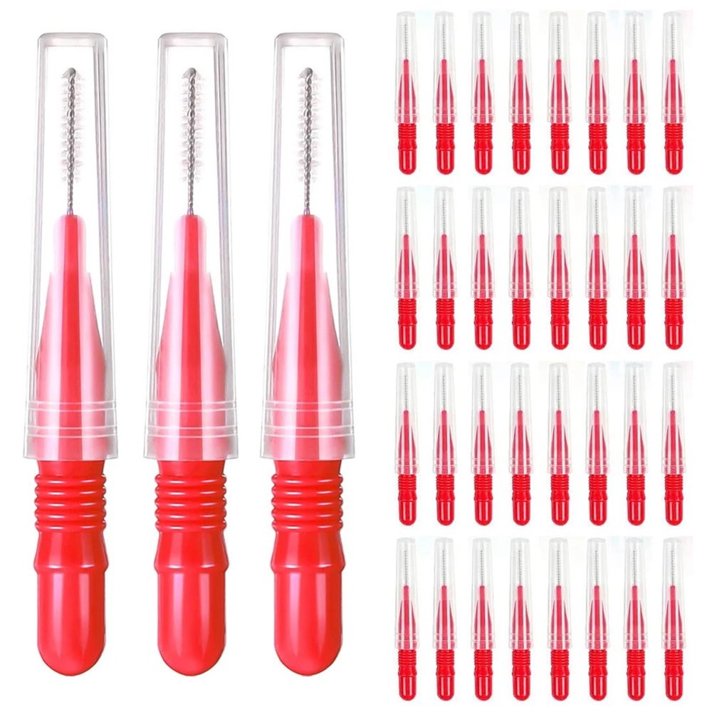 20pcs Interdental Brush Floss Sticks Tooth Head Toothpick Cleaning for Plaque Removal(Red)