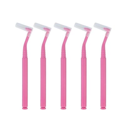 10pcs Interdental Brushes Angled L-Shaped Dental Cleaning Nylon Floss Picks for Plaque Removal(Pink)
