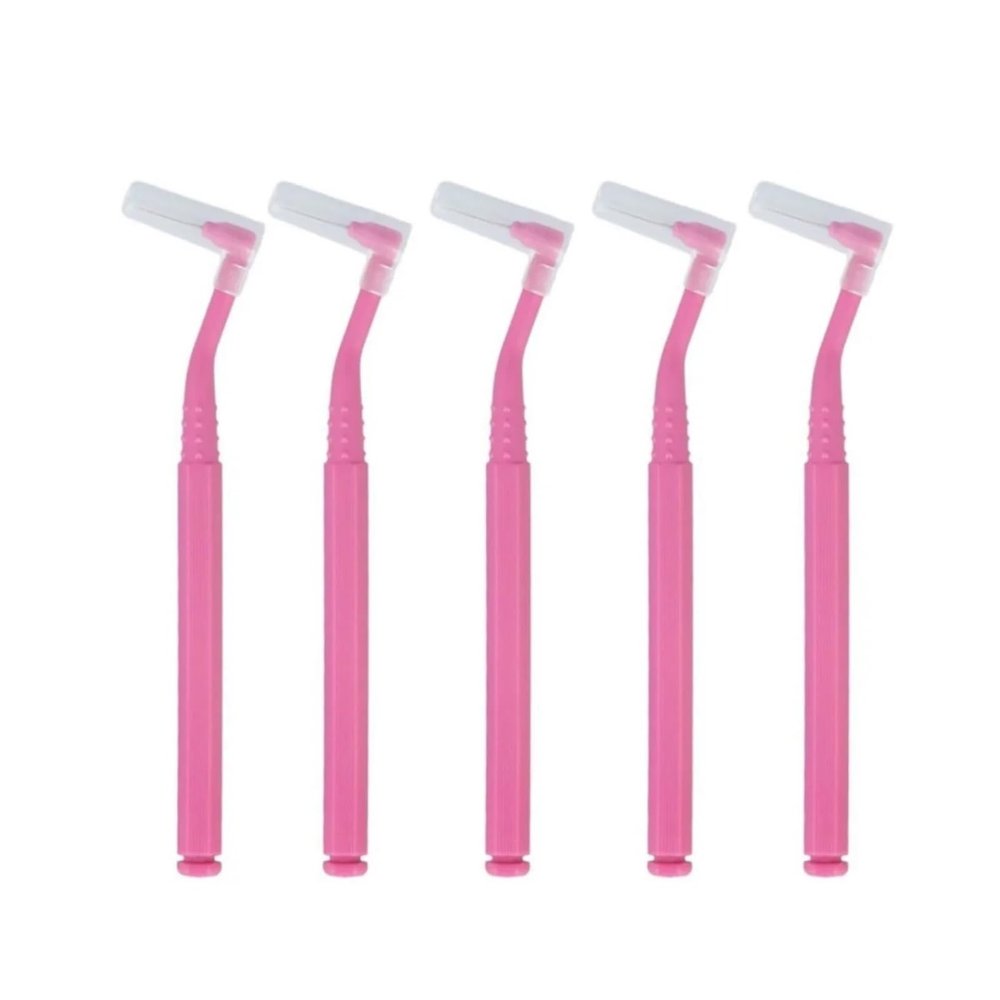 10pcs Interdental Brushes Angled L-Shaped Dental Cleaning Nylon Floss Picks for Plaque Removal(Pink)