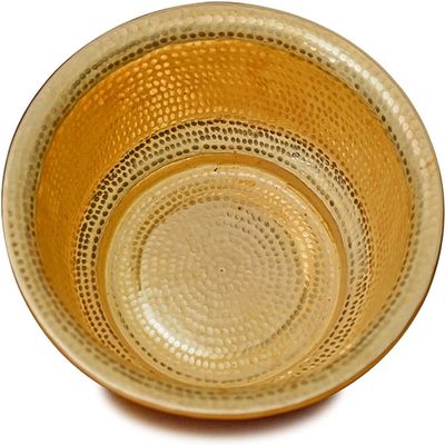 100% Handmade Copper Bowl for Pedicure, Portable Foot Bath Basin with Curled Rim, Metal Fire Pit for Camping Picnic, Large Capacity Foot Tub for Home Wedding(Brass,40cm)