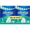 Always Sanitary Towels Maxi Normal Size 1 with Wings - 32 Pads (2 Packs of 16 Each) Protection Bundle Absorbent Core Plus Zone Reliable Leak Barriers Secure Fit Individually Wrapped Feminine Care view 1