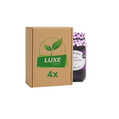 Fruit Preserve Jam Jar Blackcurrant Jam 340g Compatible with Mrs Darlington's By Luxe Bitez (Pack of 4)