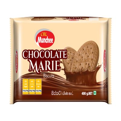 Munchee Chocolate Marie Biscuits 400g Crispy Marie Biscuits with Rich Cocoa flavour | Original made in Sri Lanka | (Pack of 8)