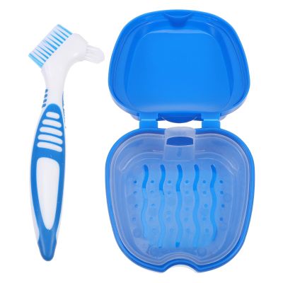 AMUSLESUR Denture Storage Container Brush Kit Portable False Tooth Box with Abs Pp Material Easy to Hold Thorough Cleaning for Orthodontic Denture Holder Users