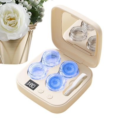 Contact Lens Cleaning Machine Portable Ultrasonic Cleaner Device Type C Rechargeable Charging Case Automatic Deep Wash System Compact Storage Box Colored Clear Lens Care Tool | For Men Women Home Trav
