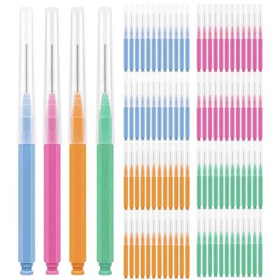 Interdental Brushes for Braces, 100 Count, 4 Colors, Soft Bristles, Dental Floss Picks for Oral Cleaning