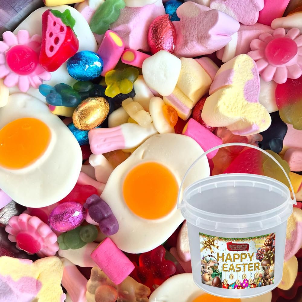 Easter Random Mixed Sweets with Gift Tub Egg Hunt Assortment Jelly & Gummy Easter Bag Selection (2000g)