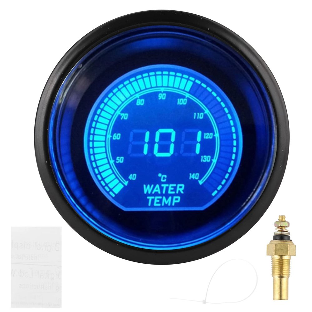 BONKZEBU Digital Water Temperature Gauge Stylish and Reliable for 12V Gasoline Cars 52mm/2in Blue and Red LED Backlit for Car Enthusiasts