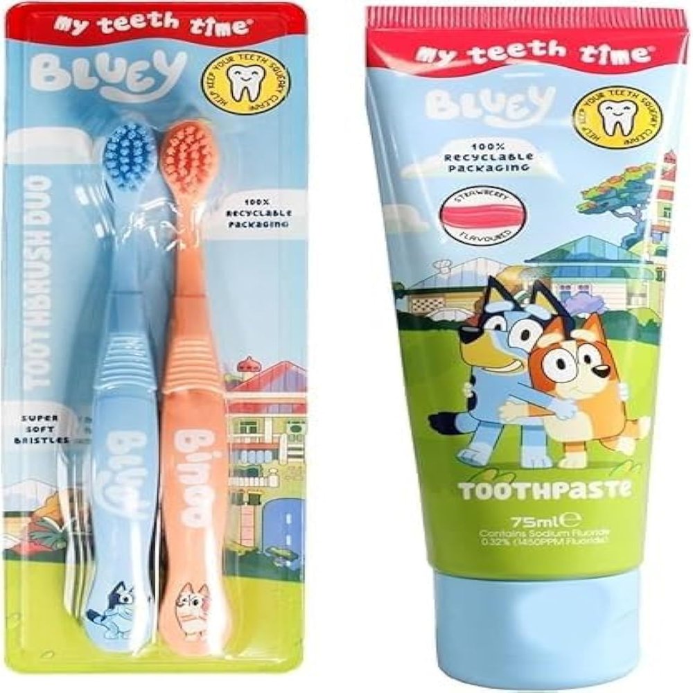 Kids Toothbrush Set with Strawberry Toothpaste 75ml Super Soft Bristles Childrens Toothbrush Pack with Fluoride Toothpaste Toddler & Kids Oral Care Kit for Daily Teeth Cleaning