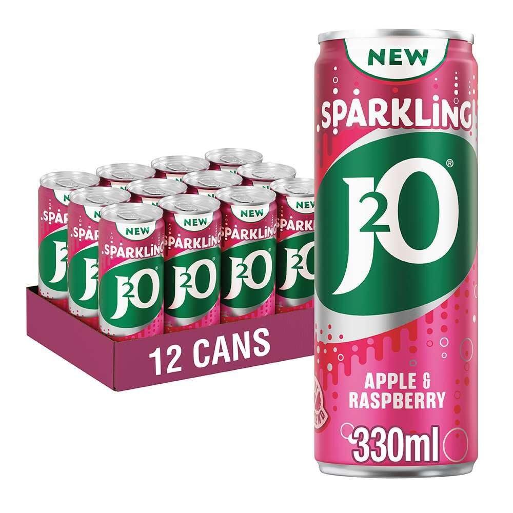 J2O Sparkling Apple & Raspberry 330ml Can (Pack of 12)