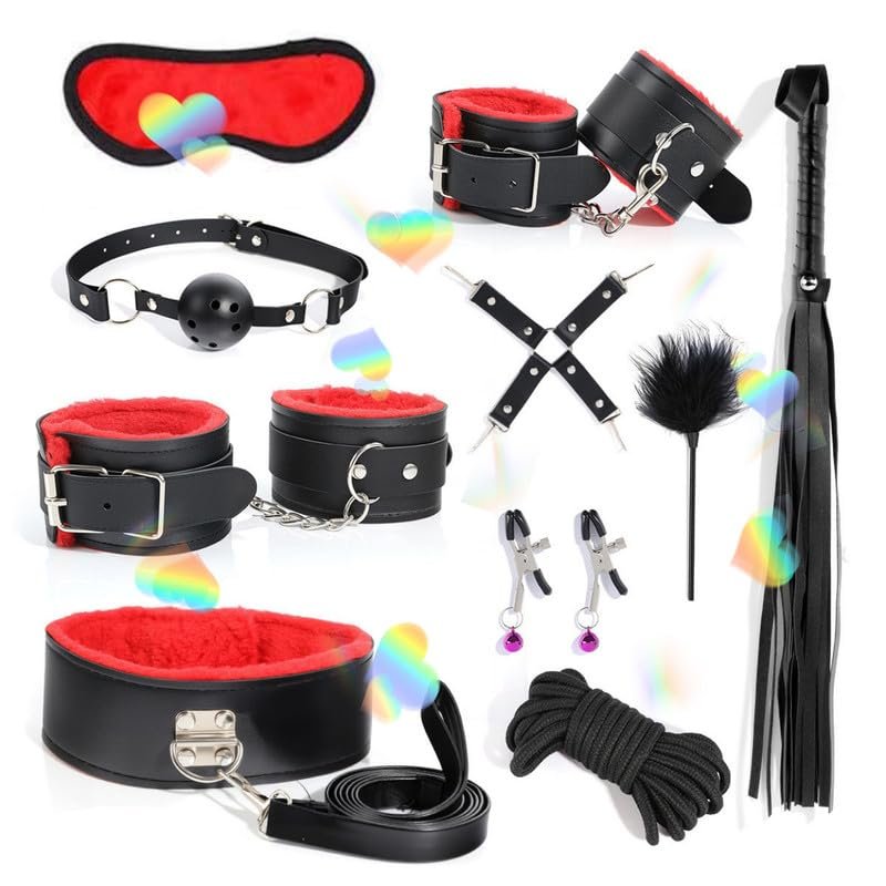 10 Piece Leather Training Multifunctional Combination Set, Including Feather Sticks And Hand Woven Ropes, Couple Gift D-7 Red