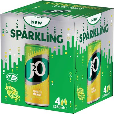 J2O Apple & Mango Sparkling Juice Blend | 250ml Can | 4 Pack