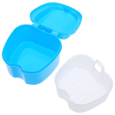 Abaodam Denture Case Retainer Case 2Pcs Portable Plastic Storage Box with Hinge for Daily Use White Light Blue