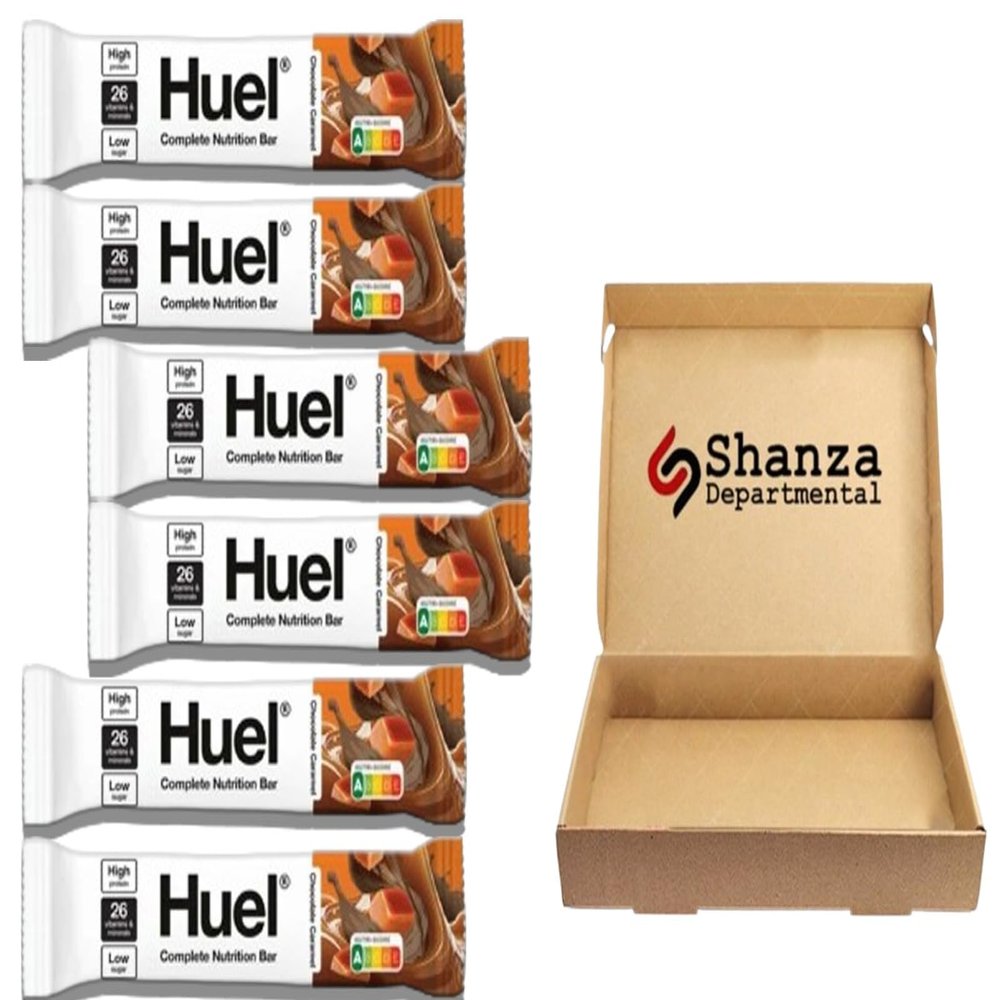 Huuel Complete Nutrition Bar, 55g Bars, High Protein Bar, Plant-Based Protein Bars, Low Sugar, High Fibre, High-Protein Snack with Vegan Choc Under 200 Calories (6 Bars, Chocolate Caramel)