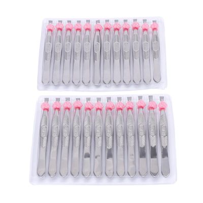ASAKKURA Stainless Steel Flat Tip Tweezers with Heart Design for Precise Hair Removal and Makeup Application 24pcs Anti-Slip Eyebrow Clip Featuring Perfectly Aligned Tips