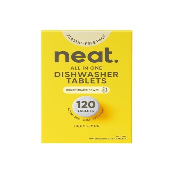 Neat Eco Dishwasher Tablets (120 Pack) Powerfully Plant Based, Plastic-Free Packaging for Sparkling Clean Dishes Natural Cleaning Solution