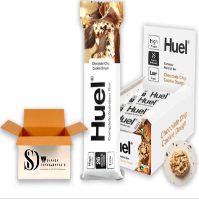 Huuel Complete Nutrition Bar Chocolate Chip Cookie Dough 12 x 55g High Protein Plant-Based Snack Bars | Low Sugar, High Fibre, Vegan, Under 200 Calories
