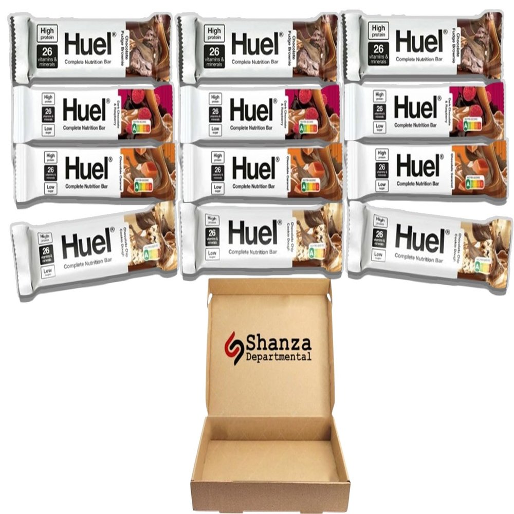 Huuel Complete Nutrition Bar Chocolate Variety Bundle 12 x 55g High Protein Plant-Based Snack Bars | Low Sugar, High Fibre, Vegan, Under 200 Calories