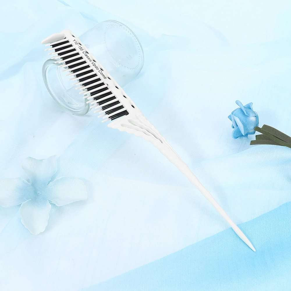 Acouto Teasing Comb, Lightweight ABS 3 Row Hair, Ergonomic Handle and Precision Tail for Professional Use (White)