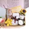 Thank You Gifts for Women Appreciation Gift Basket Sunflower Candle Glass Cup Crochet Decor Unique Set for Coworkers Teacher Employee Volunteer Social Worker Paraprofessional Appreciation view 2