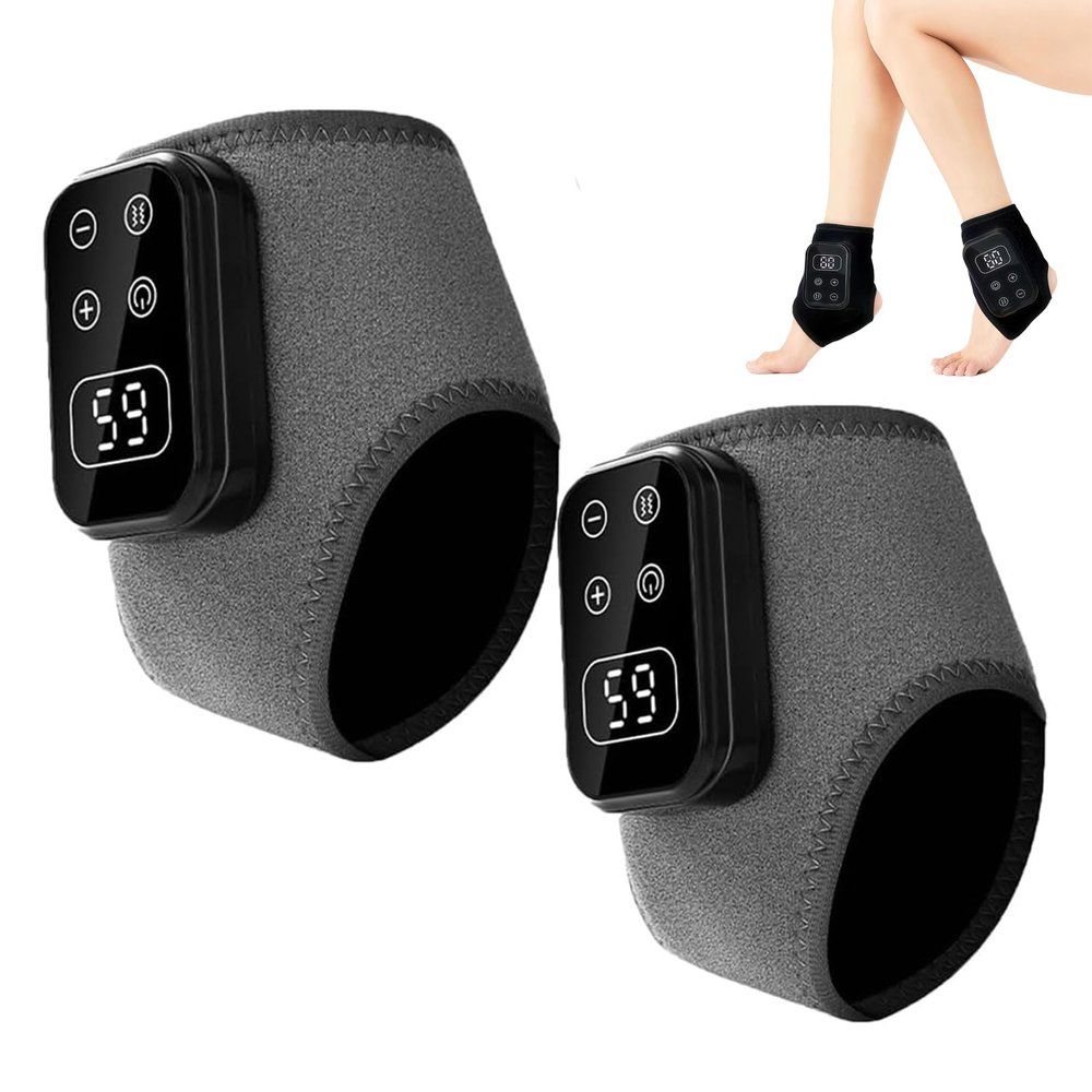 3 in 1 Foot Massager, Rechargeable Ankle and Heel Feet Massager, Heated Feet Pad with 5 Massage Modes & 6 Heat Levels, Portable Cordless Therapy Foot Massagers for Pain and Circulation (Grey, 2PCS)