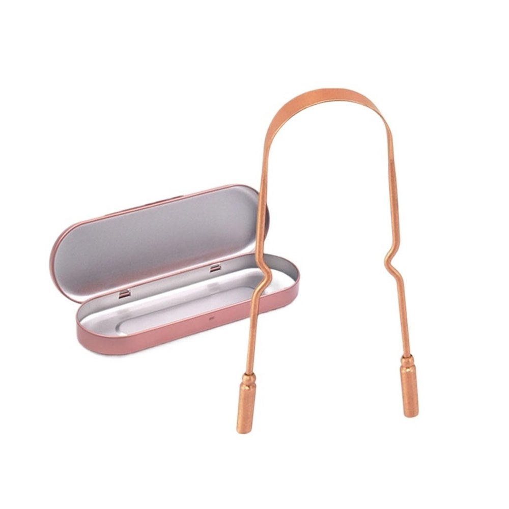 1/3Pcs Tongue Scraper with Metal Box Cleaner Brush Cleaning Tounge 3 Styles(Rose Gold Box Set 1)