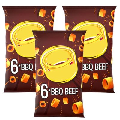 BBQ Beef Flavour Hoops Multipack Crisps, 6 x 24g, 3 Pack, Cooked with Sunflower Oil, No Artificial Flavours or Colours, Suitable for Vegetarians