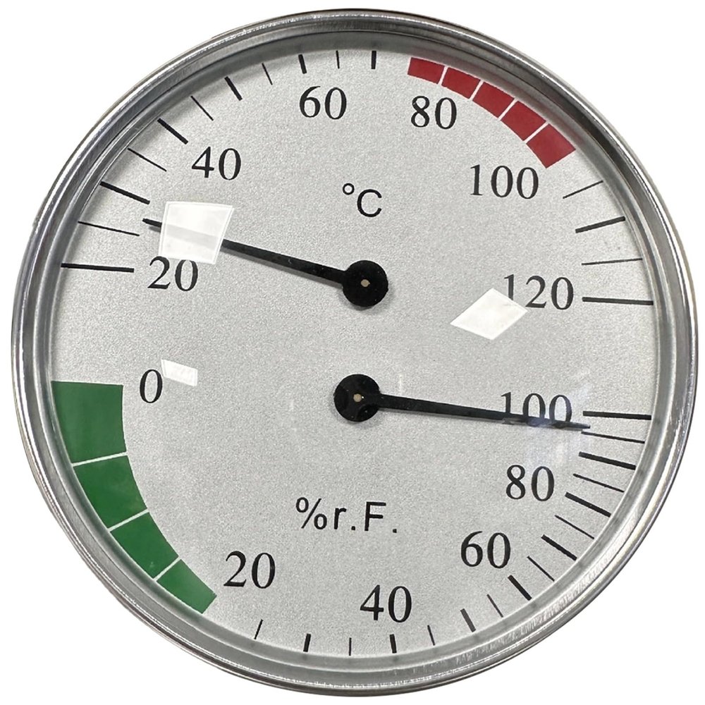 boxoon Sauna Thermometer Hygrometer Gauge, 4 In Silver, Humidity Temperature, Wall Mount, Dual Display, Alloy
