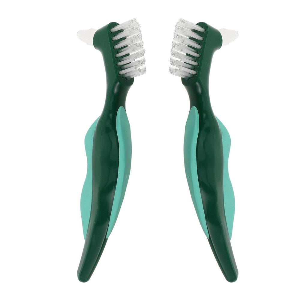 Operitacx Denture Brush with Sturdy Pp Material 2pcs with Hard Nylon Bristles Double Head for Deep Clean and Stain Removal Travel Convenience Suitable for Partial Dentures and Dental