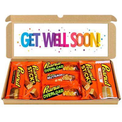 Get Well Soon Gift - Chocolate Hamper, Letterbox Chocolate Gift Box of Fullsize American Peanut Butter Chocolate bars, Ideal Gifts For Women & Gifts For Him (Get Well Soon)
