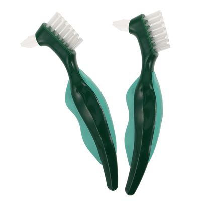 Amosfun Denture Cleaning Brush and Pp Handle Hard Bristle Double Sided 2pcs with Nylon Bristles Toothbrush for False Teeth and Dentures Suitable for Daily Use and Travel