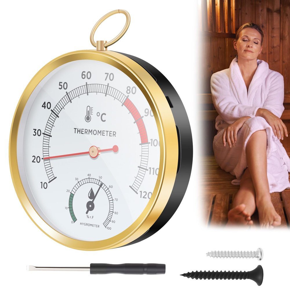 Alongen Sauna Thermometer, Hygrometer Professional Wall/Lanyard Mounted Indoor Mechanical Temperature Humidity Gauge for Steam Sauna Room