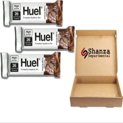 Huuel Complete Nutrition Bar, 55g Bars, High Protein Bar, Plant-Based Protein Bars, Low Sugar, High Fibre, High-Protein Snack with Vegan Choc (3 Bars, Fudge Brownie)