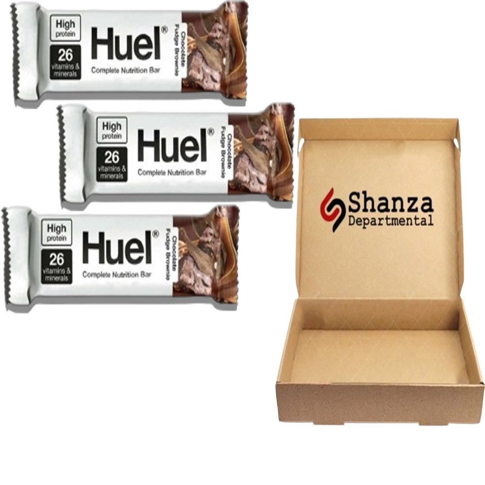 Huuel Complete Nutrition Bar, 55g Bars, High Protein Bar, Plant-Based Protein Bars, Low Sugar, High Fibre, High-Protein Snack with Vegan Choc (3 Bars, Fudge Brownie)